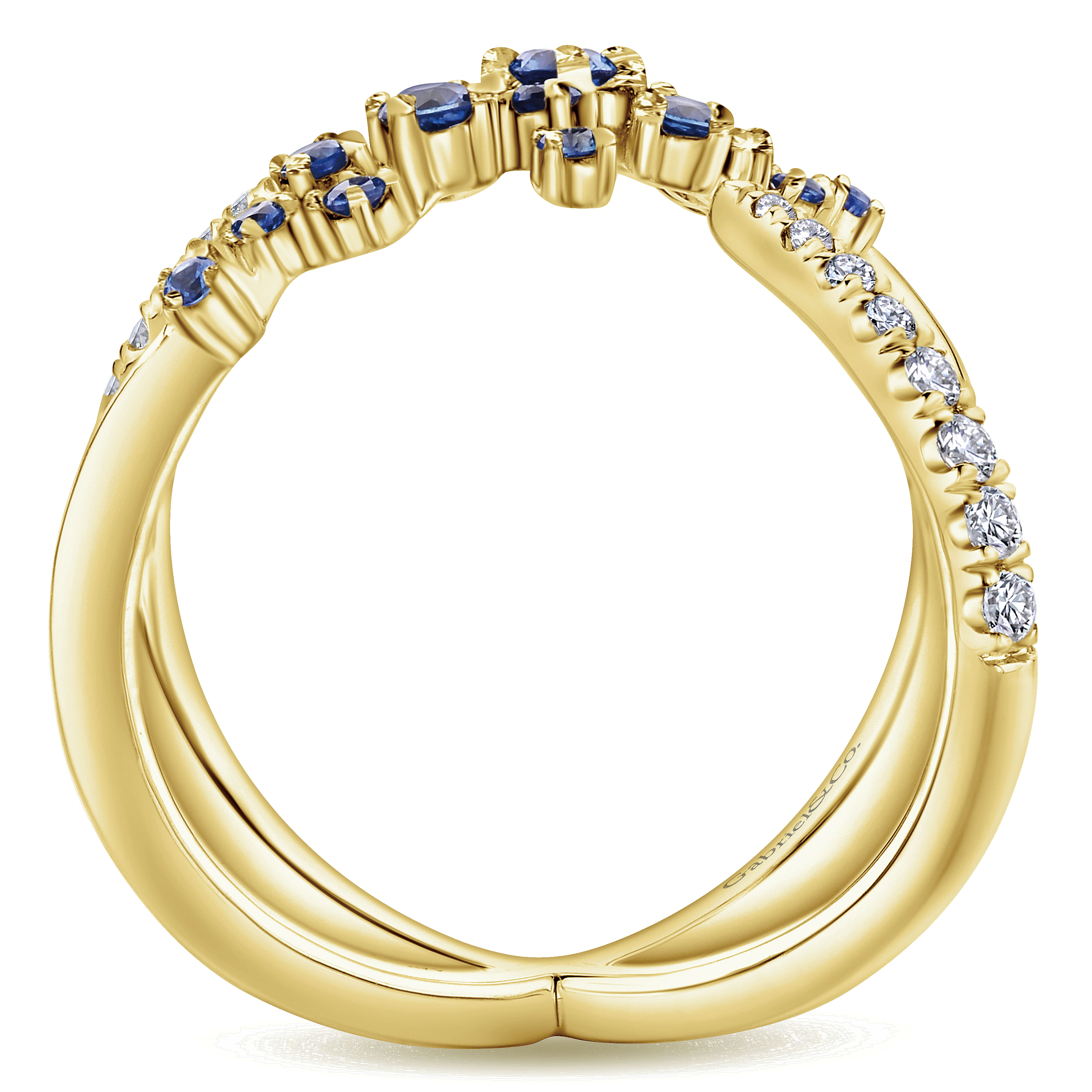 14K Yellow Gold Modern Scattered Sapphire & Diamond Ring