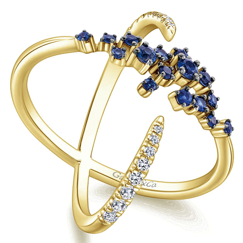 14K Yellow Gold Modern Scattered Sapphire & Diamond Ring