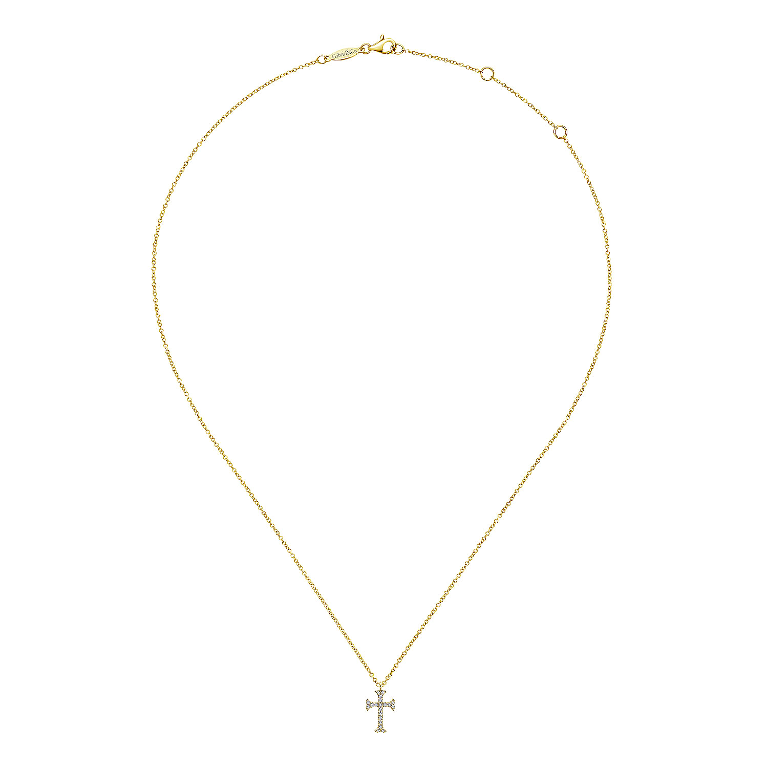 14K Yellow Gold Moline Diamond Cross Pendant Necklace