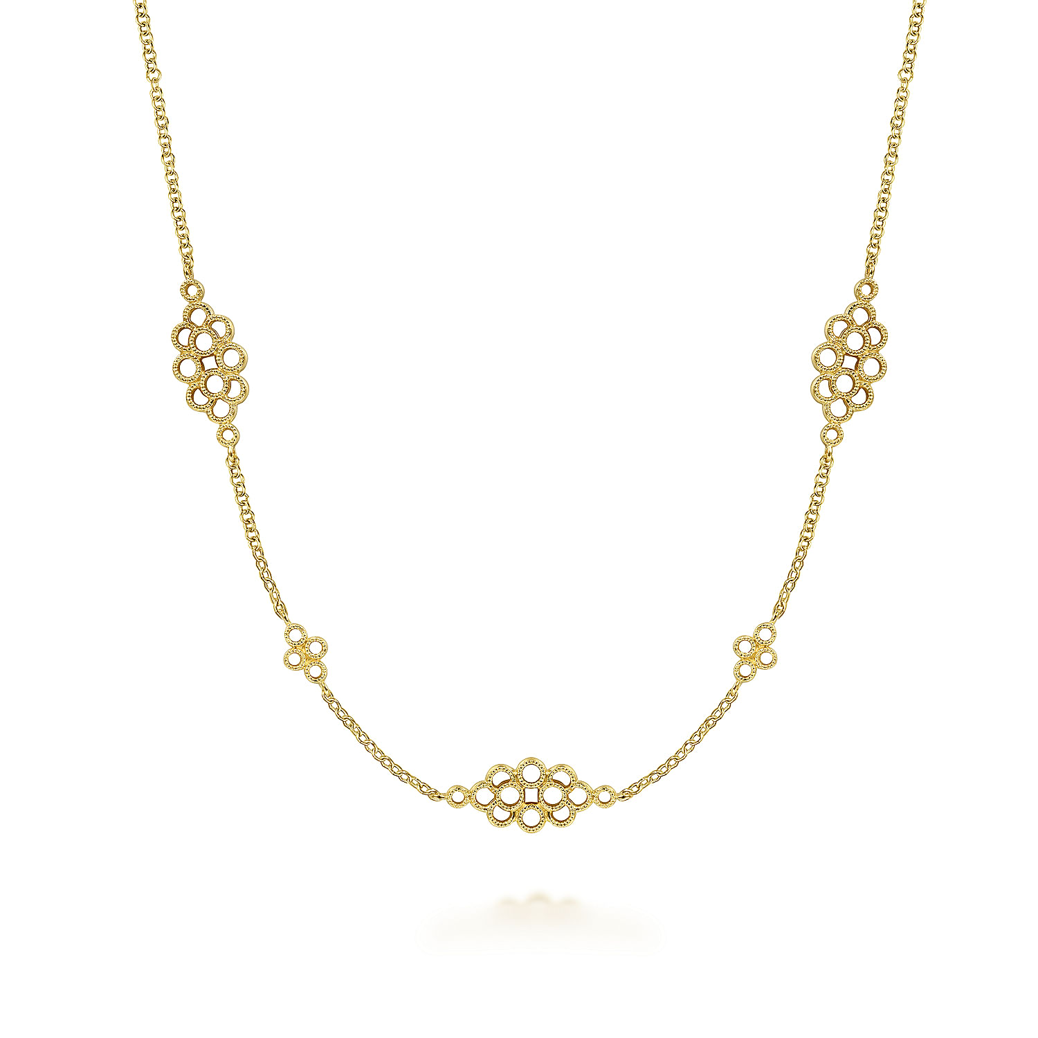 14K Yellow Gold Multi Circle Casted Station Necklace
