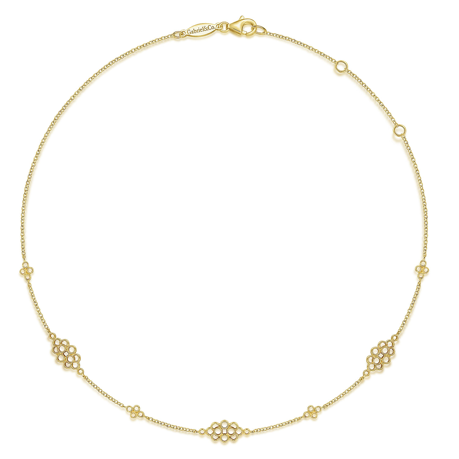14K Yellow Gold Multi Circle Casted Station Necklace