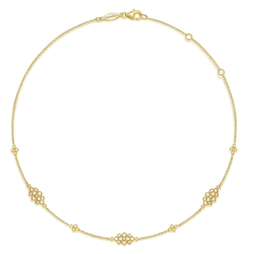 14K Yellow Gold Multi Circle Casted Station Necklace