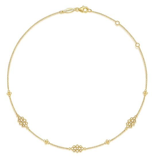 14K Yellow Gold Multi Circle Casted Station Necklace angle 2