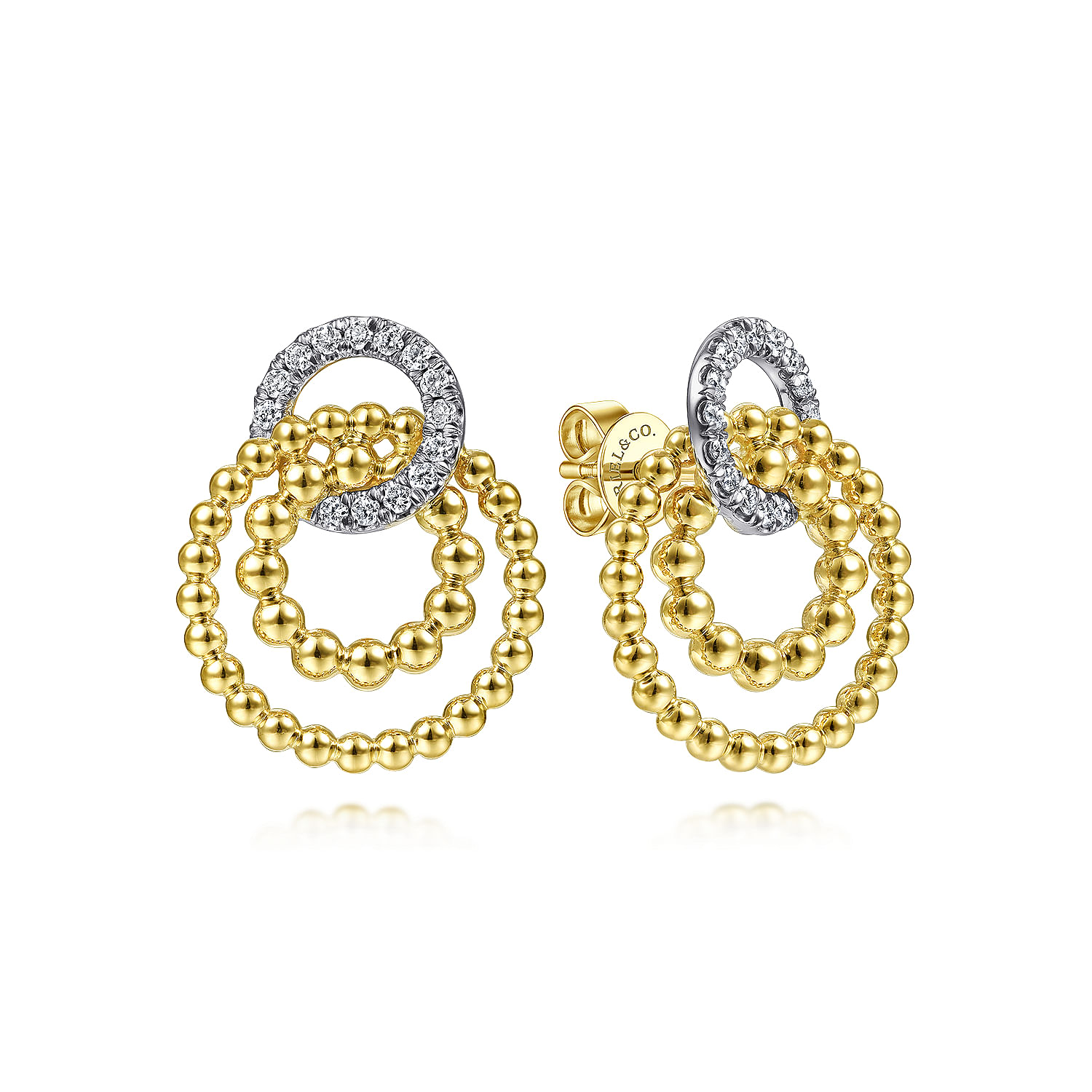 14K Yellow Gold Multi Open Circle Bujukan and Diamond Post Earrings