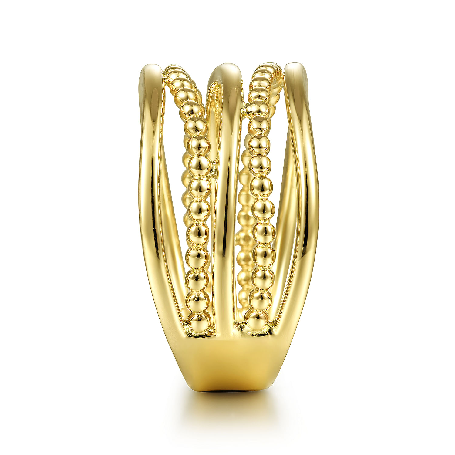 14K Yellow Gold Multi Row Bujukan Bead Curved Ring