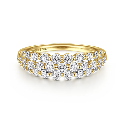 14K Yellow Gold Multi Row Diamond Ring