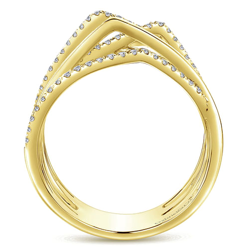 14K Yellow Gold Multi Row Diamond Wide Band Ring