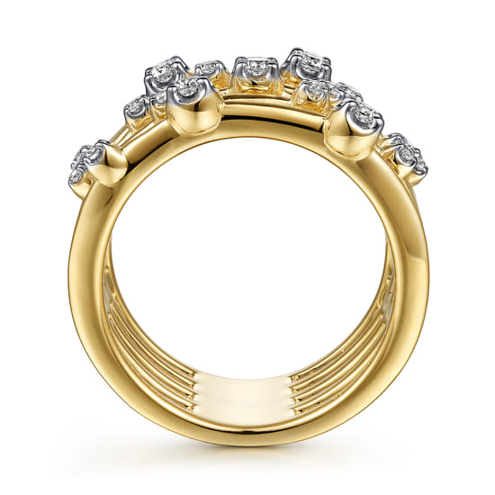14K Yellow Gold Multi Row Diamond Wide Band Ring angle 2