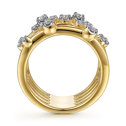 14K Yellow Gold Multi Row Diamond Wide Band Ring 14K Yellow Gold Multi Row Diamond Wide Band Ring