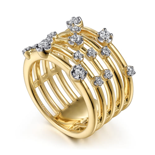 14K Yellow Gold Multi Row Diamond Wide Band Ring 14K Yellow Gold Multi Row Diamond Wide Band Ring