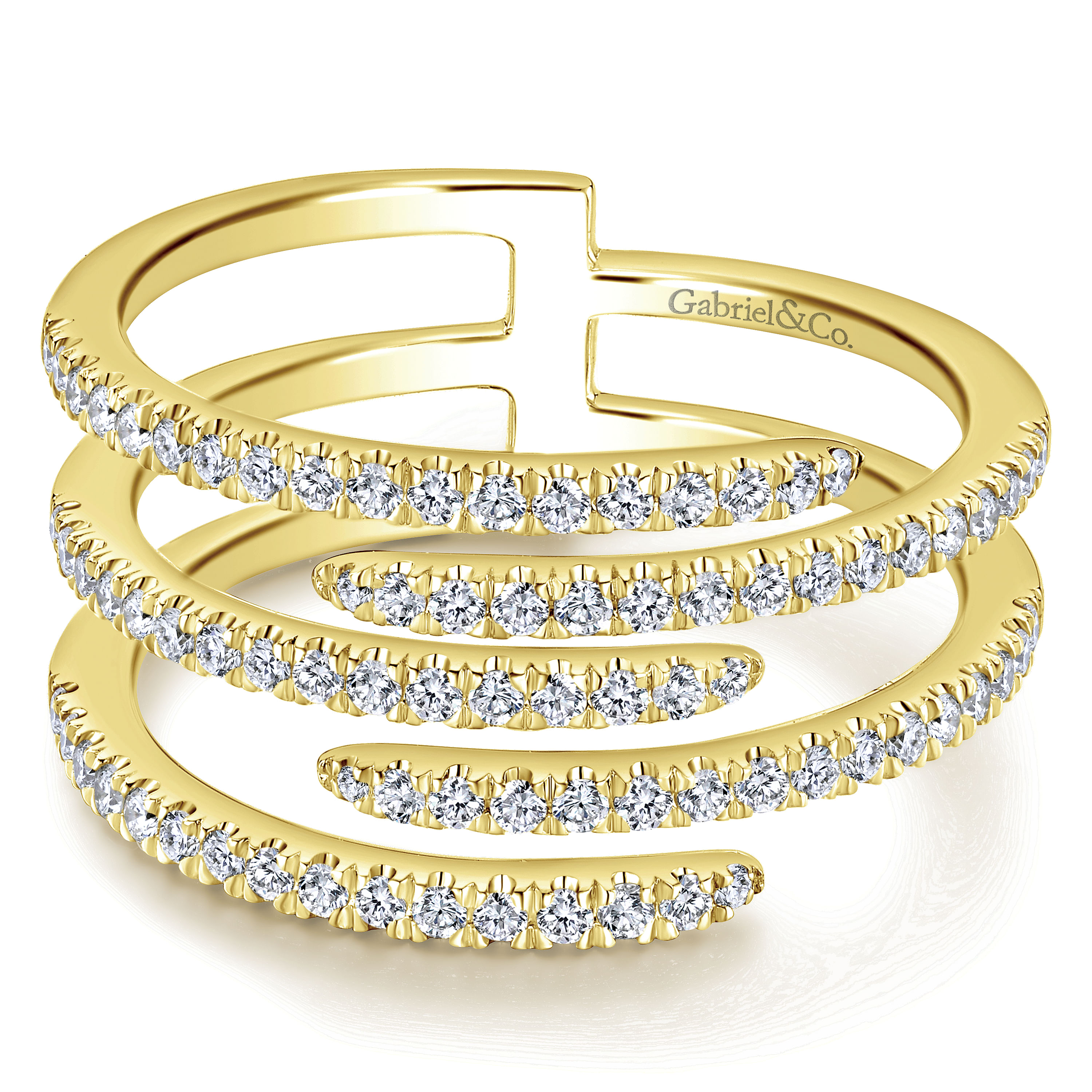 14K Yellow Gold Multi Row Intersecting Diamond Ring