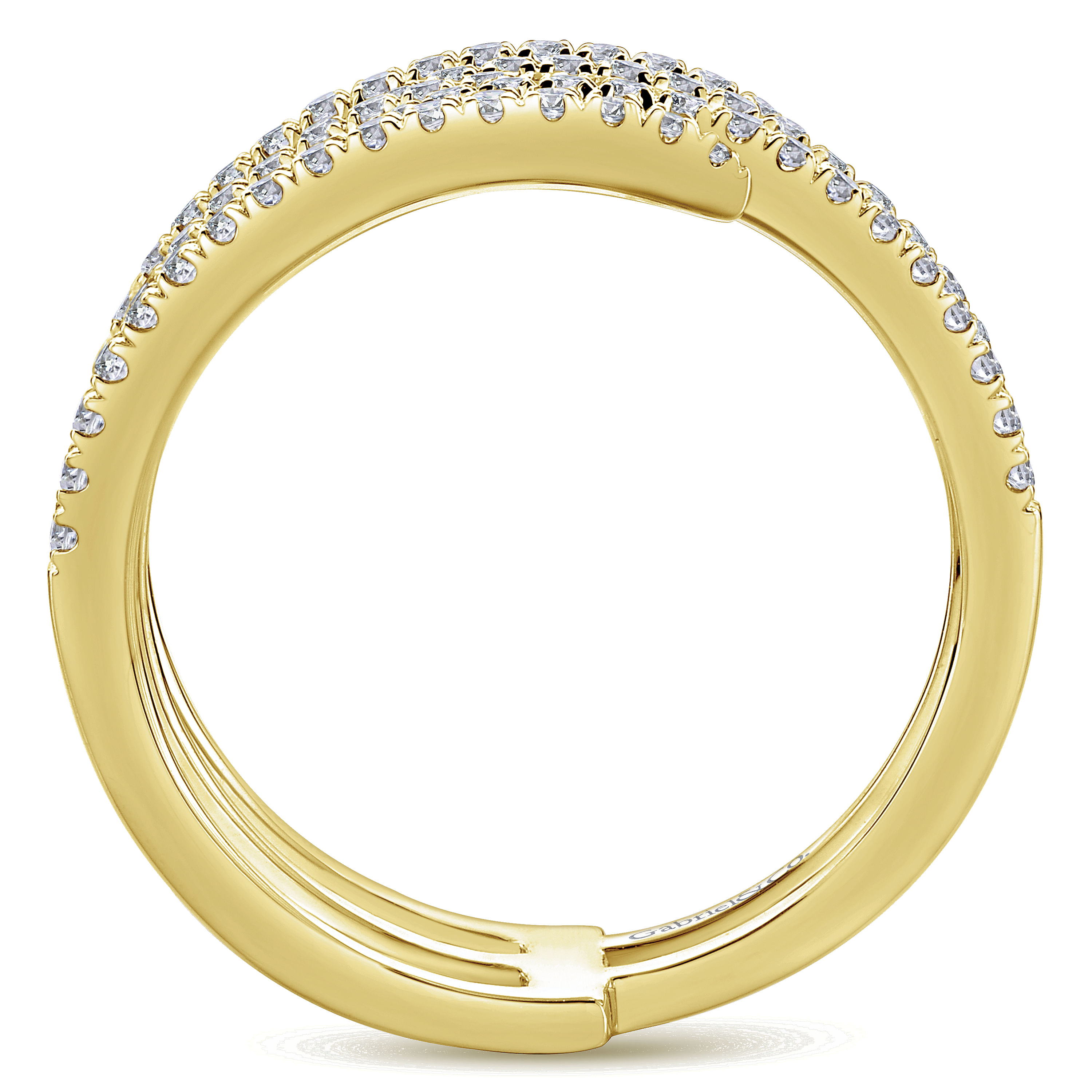 14K Yellow Gold Multi Row Intersecting Diamond Ring