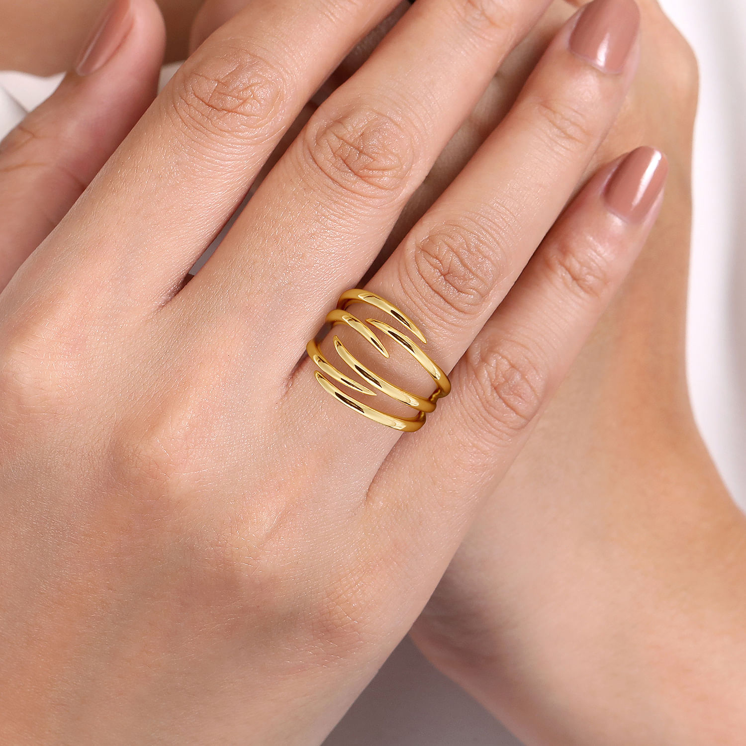 14K Yellow Gold Multi Row Open Claw Ring
