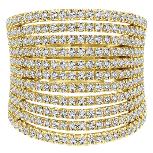 14K Yellow Gold Multi Row Wide Diamond Ring 14K Yellow Gold Multi Row Wide Diamond Ring