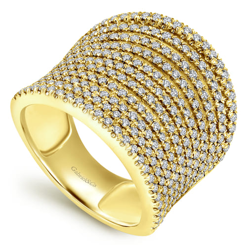 14K Yellow Gold Multi Row Wide Diamond Ring 14K Yellow Gold Multi Row Wide Diamond Ring