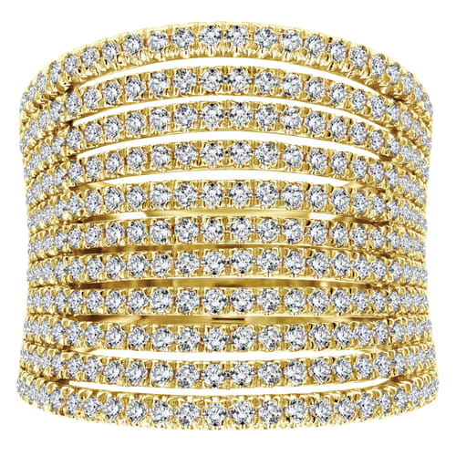 14K Yellow Gold Multi Row Wide Diamond Ring 14K Yellow Gold Multi Row Wide Diamond Ring