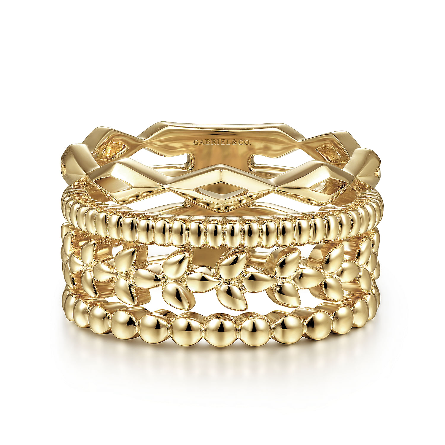 14K Yellow Gold Multi Row Wide Ring