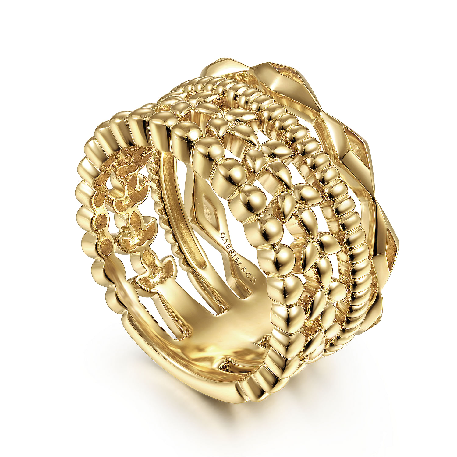 14K Yellow Gold Multi Row Wide Ring