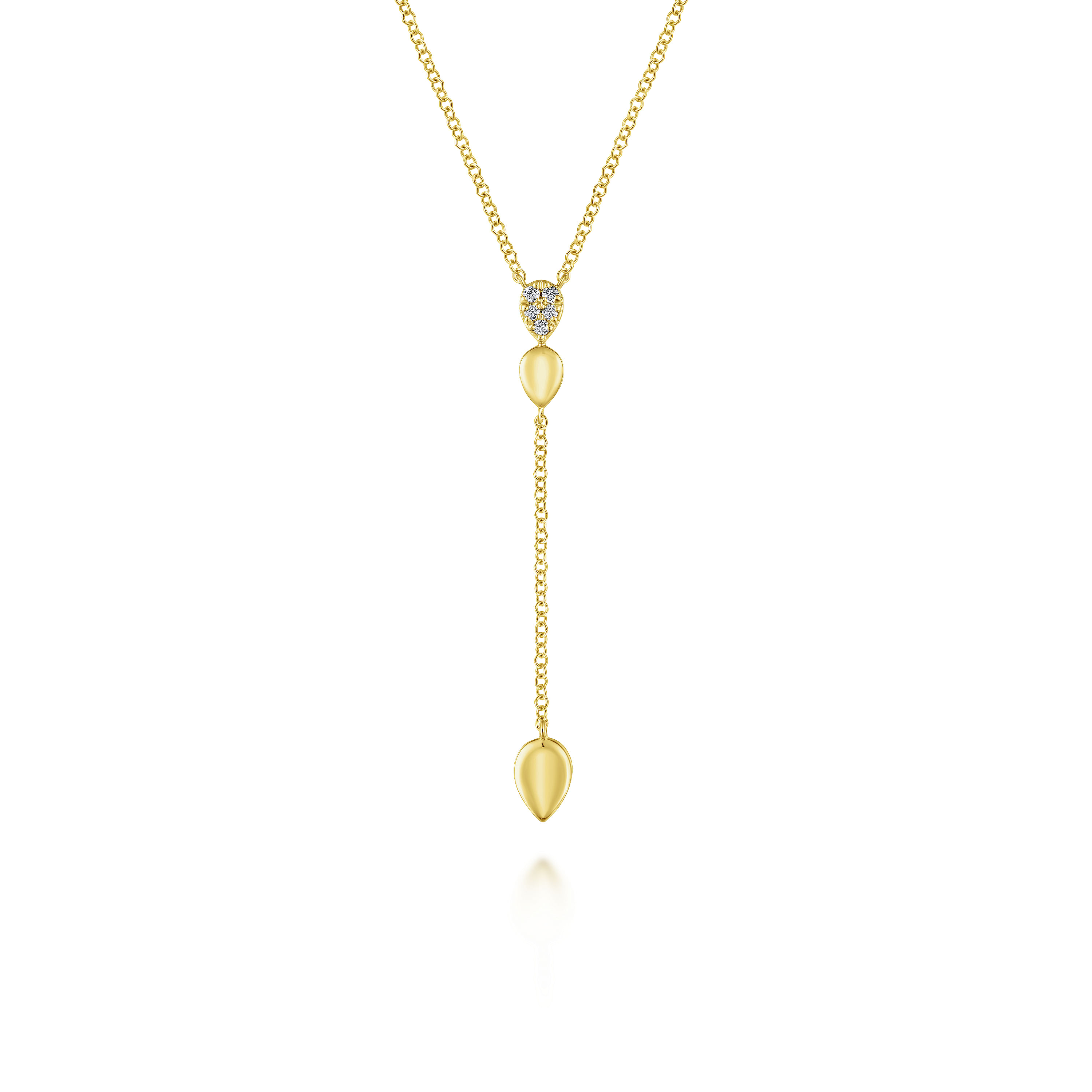14K Yellow Gold Multi Teardrop Y Necklace with Diamonds