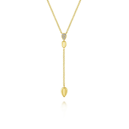 14K Yellow Gold Multi Teardrop Y Necklace with Diamonds