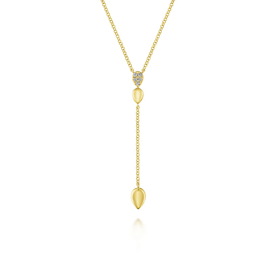 Gabriel - 14K Yellow Gold Multi Teardrop Y Necklace with Diamonds