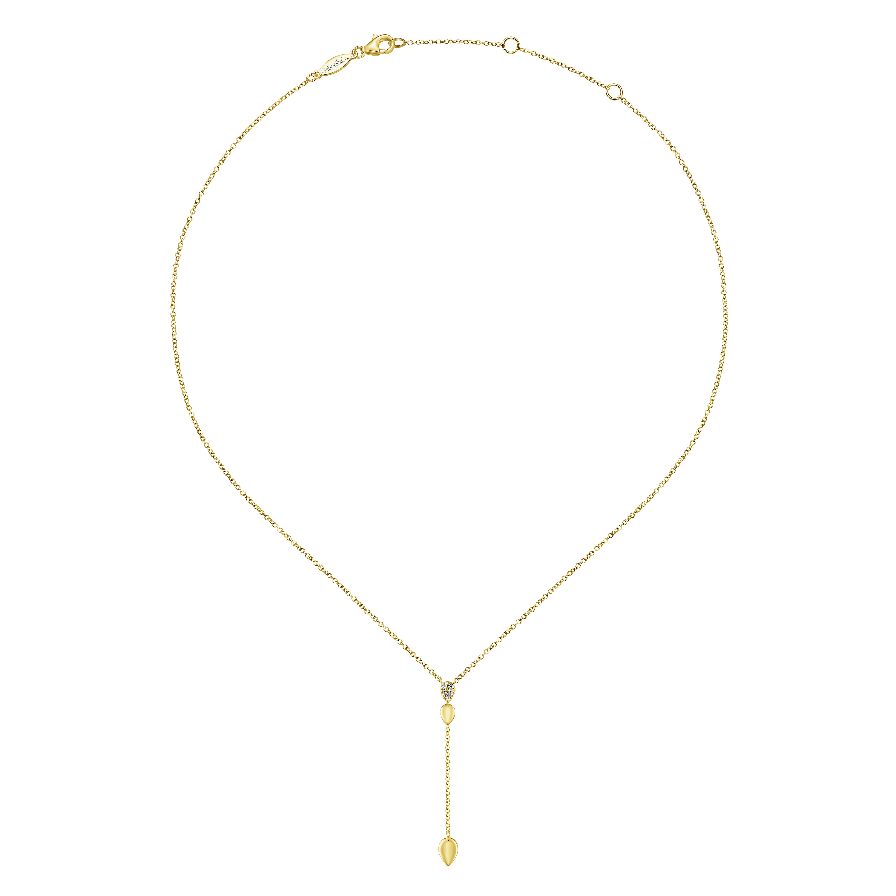 14K Yellow Gold Multi Teardrop Y Necklace with Diamonds