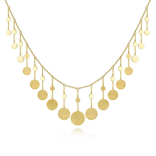 14K Yellow Gold Necklace with Round Shape Drops