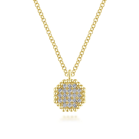 Gabriel - 14K Yellow Gold Octagonal Diamond Pavé Pendant Necklace with Beaded Frame