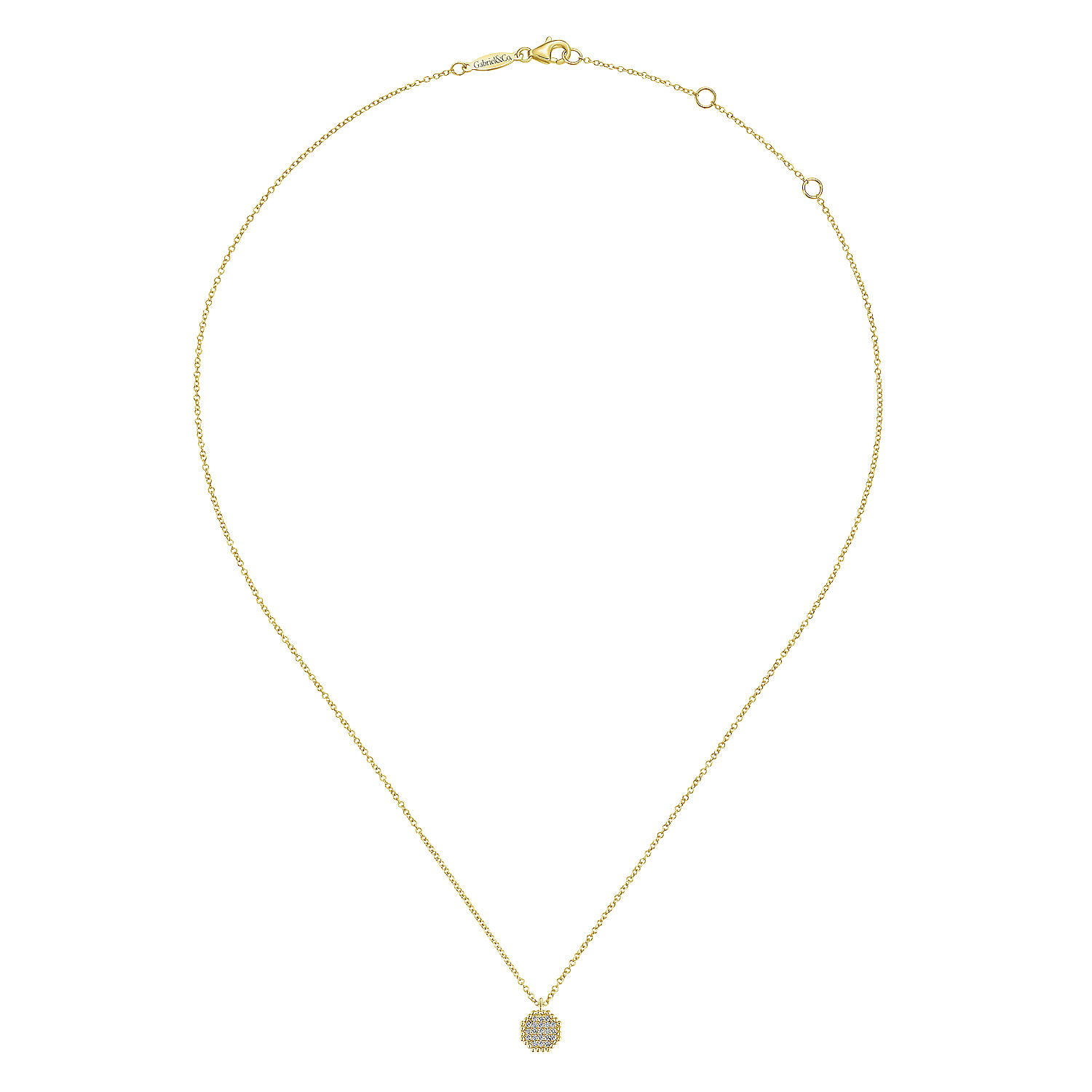14K Yellow Gold Octagonal Diamond Pavé Pendant Necklace with Beaded Frame