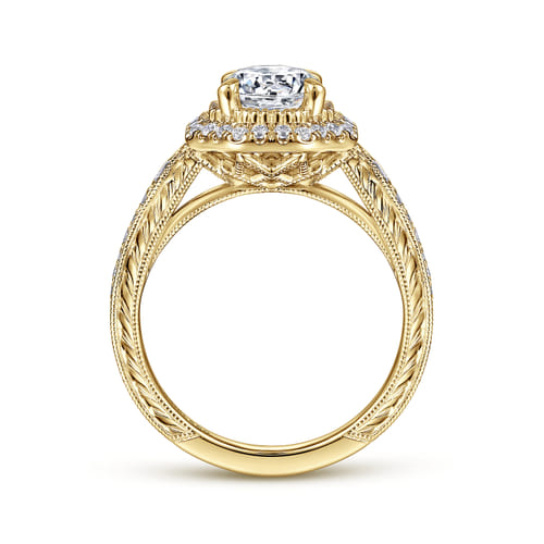 14K Yellow Gold Octagonal Halo Diamond Engagement Ring