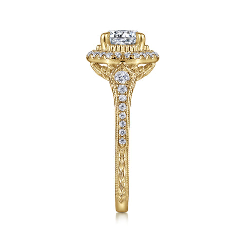 14K Yellow Gold Octagonal Halo Diamond Engagement Ring