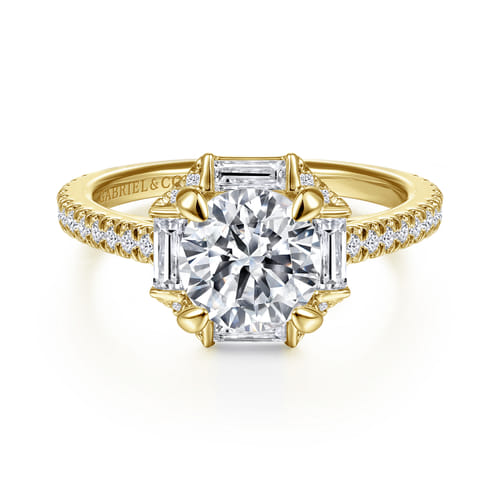 14K Yellow Gold Octagonal Halo Round Diamond Engagement Ring 14K Yellow Gold Octagonal Halo Round Diamond Engagement Ring