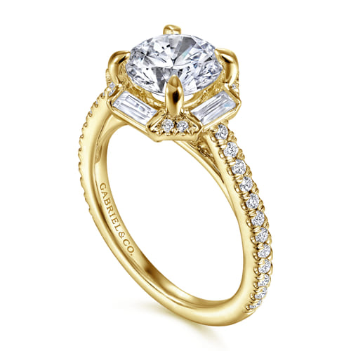 14K Yellow Gold Octagonal Halo Round Diamond Engagement Ring 14K Yellow Gold Octagonal Halo Round Diamond Engagement Ring