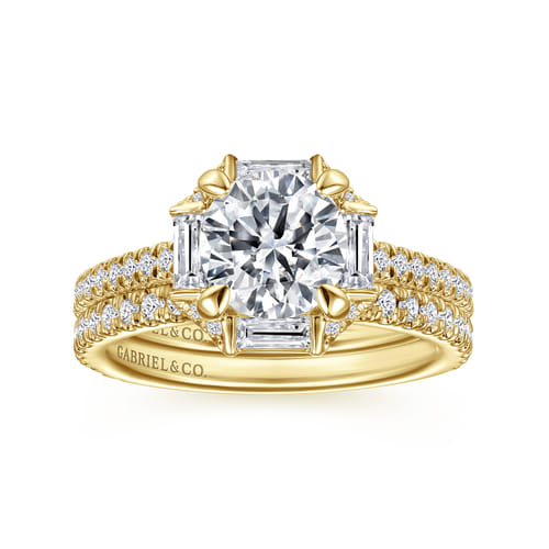 14K Yellow Gold Octagonal Halo Round Diamond Engagement Ring 14K Yellow Gold Octagonal Halo Round Diamond Engagement Ring