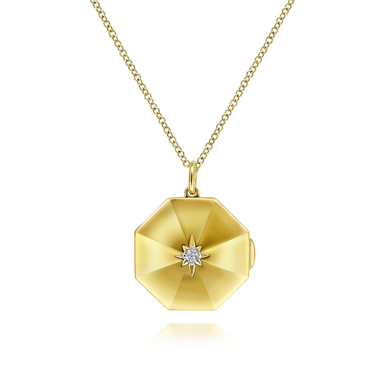 14K Yellow Gold Octagonal Locket Necklace with Diamond Star Center