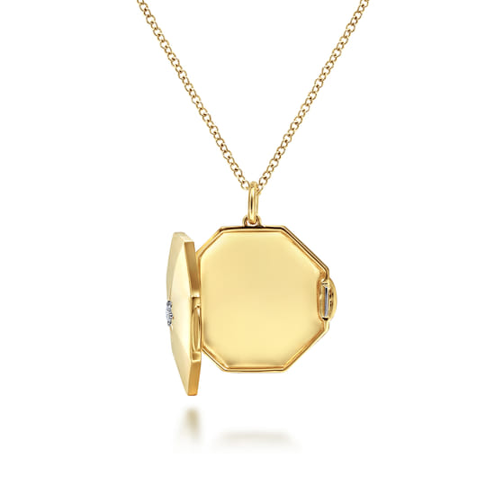 14K Yellow Gold Octagonal Locket Necklace with Diamond Star Center angle 2