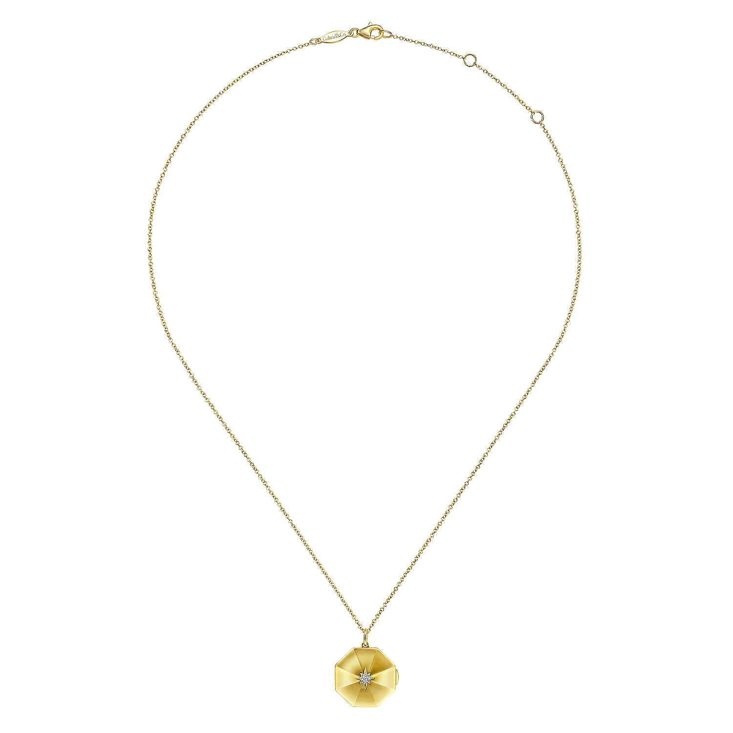 14K Yellow Gold Octagonal Locket Necklace with Diamond Star Center