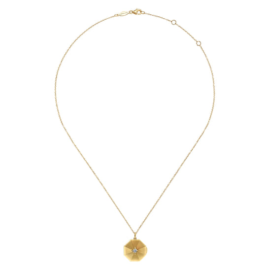 14K Yellow Gold Octagonal Locket Necklace with Diamond Star Center angle 4