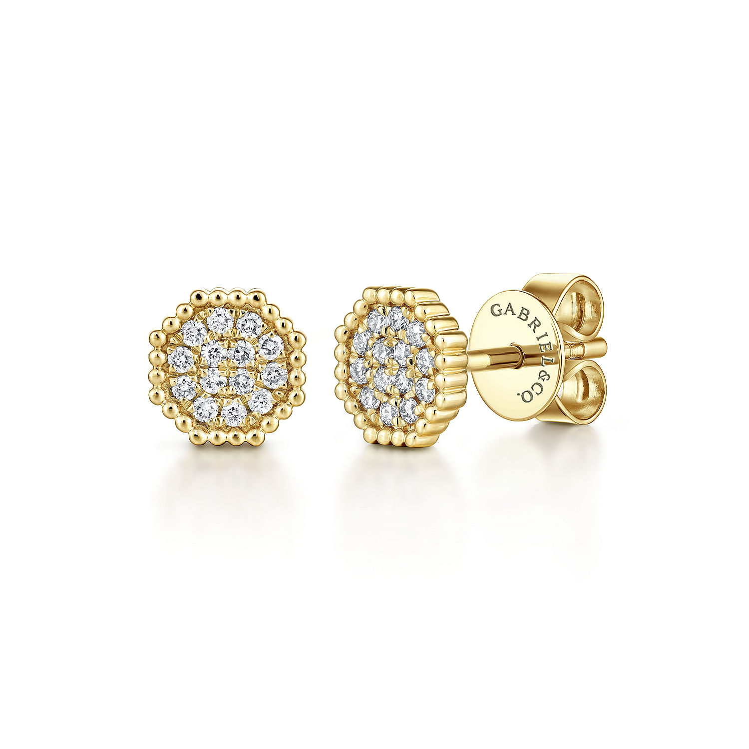 Gabriel - 14K Yellow Gold Octagonal Pavé Diamond Cluster Stud Earrings