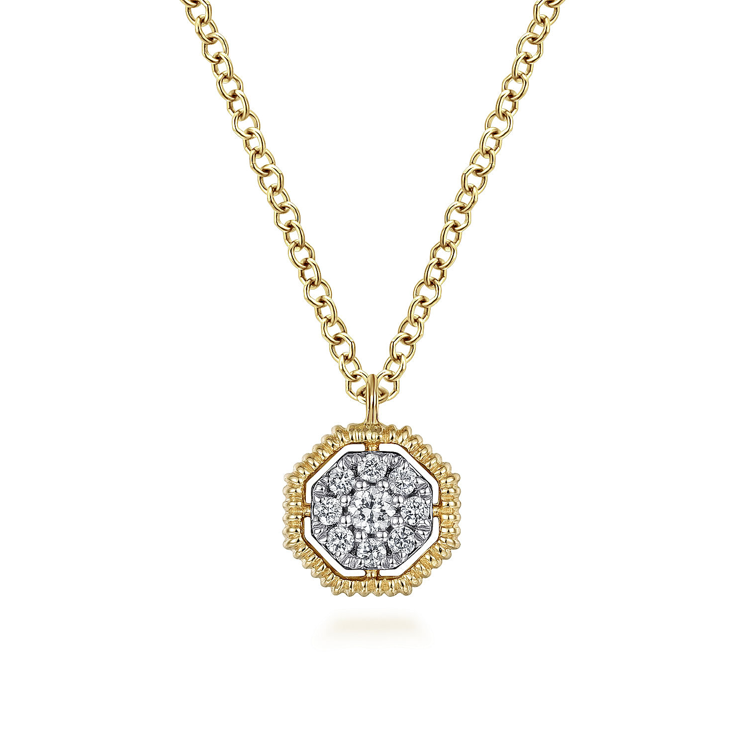 14K Yellow Gold Octagonal Pavé Diamond Pendant Necklace