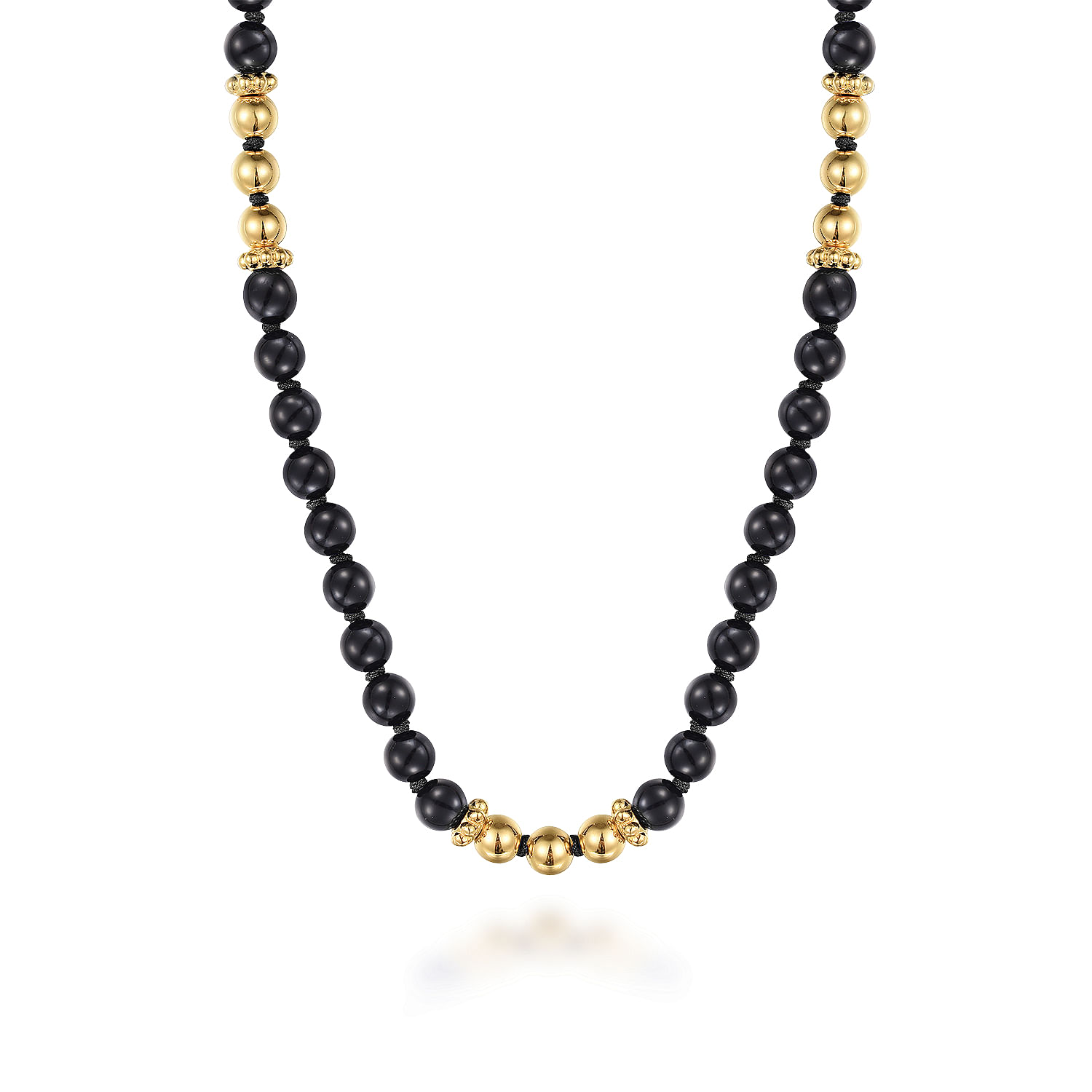 14K Yellow Gold Onyx Beads Necklace