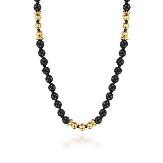 Gabriel - 14K Yellow Gold Onyx Beads Necklace