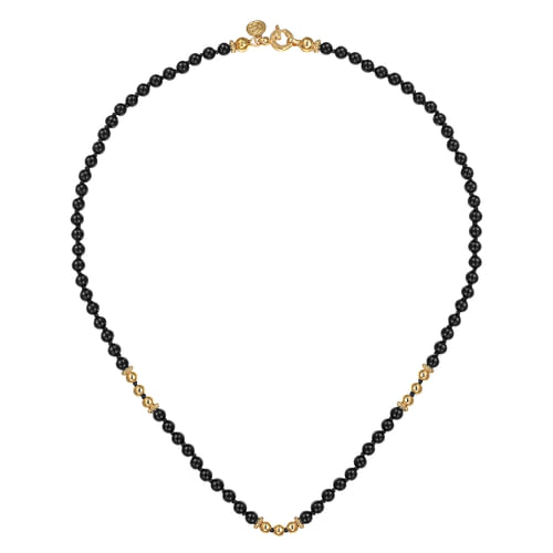 14K Yellow Gold Onyx Beads Necklace