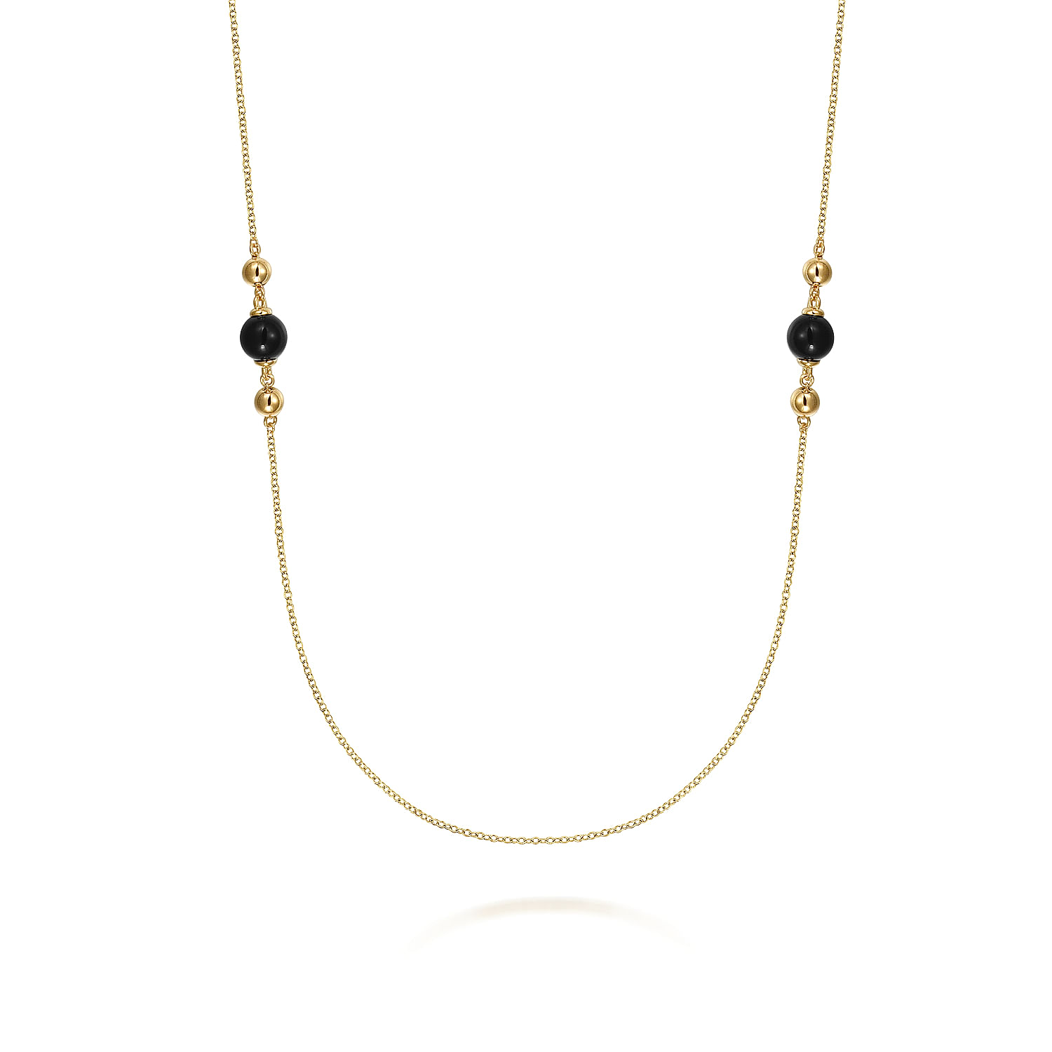 14K Yellow Gold Onyx and Bujukan Bead Station Necklace