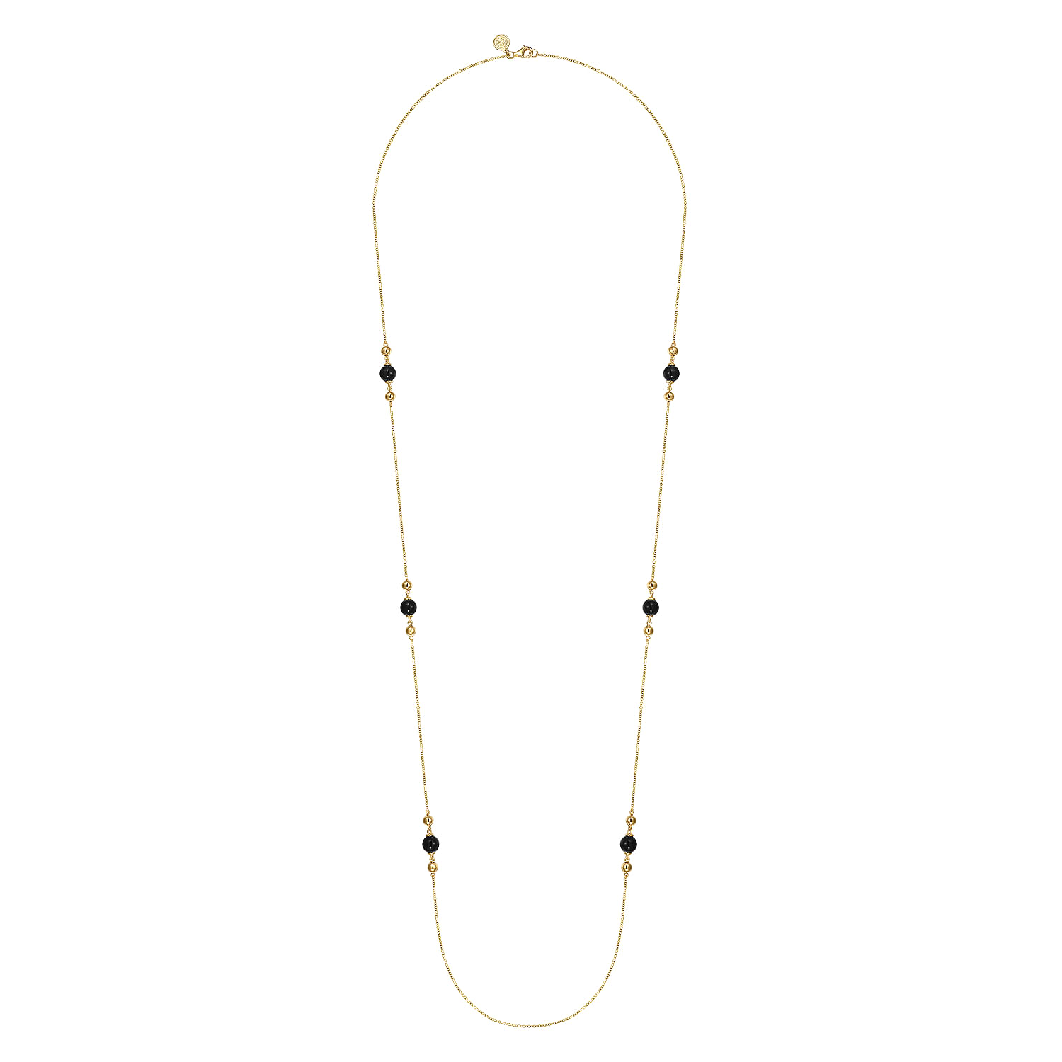 14K Yellow Gold Onyx and Bujukan Bead Station Necklace
