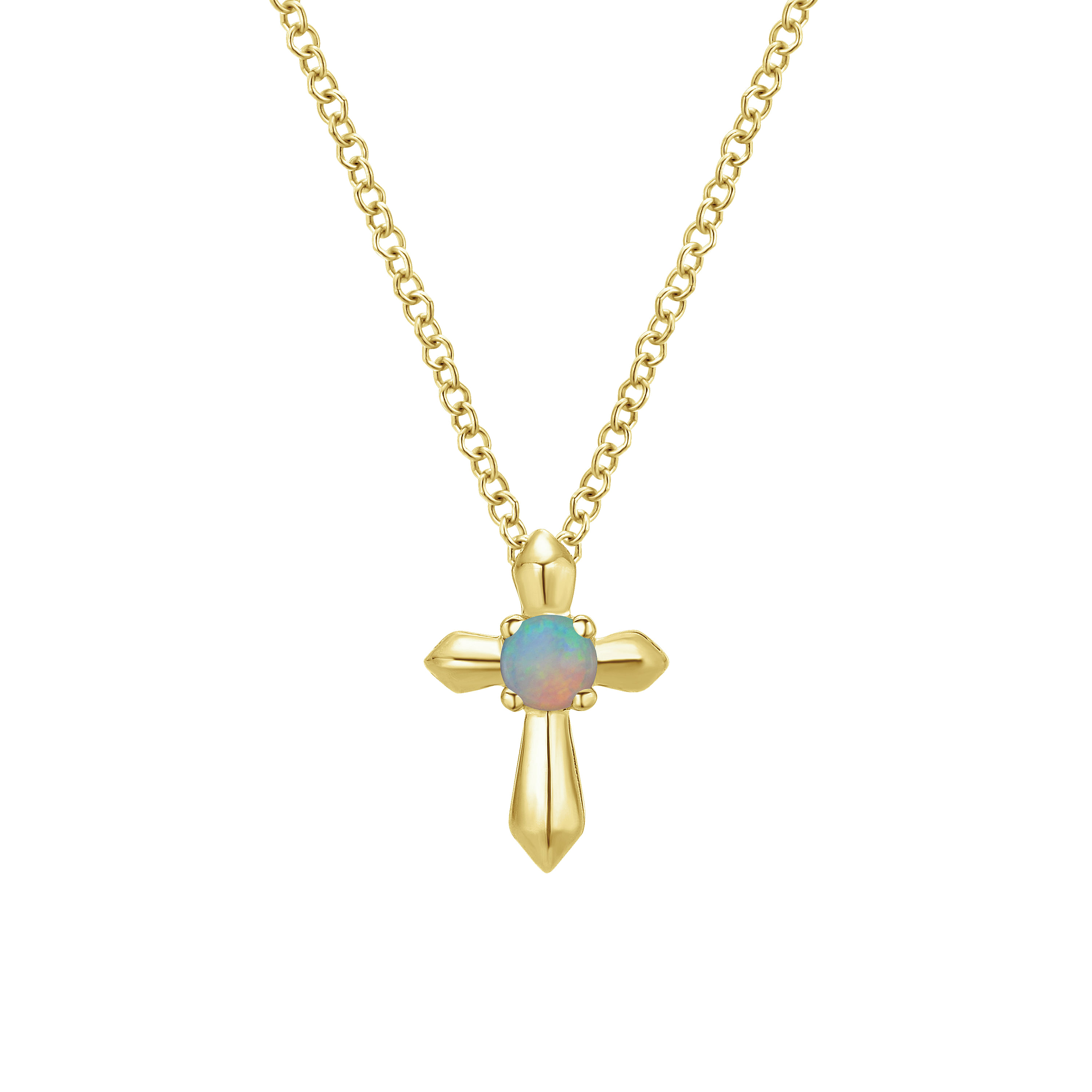 14K Yellow Gold Opal Cross Pendant Necklace