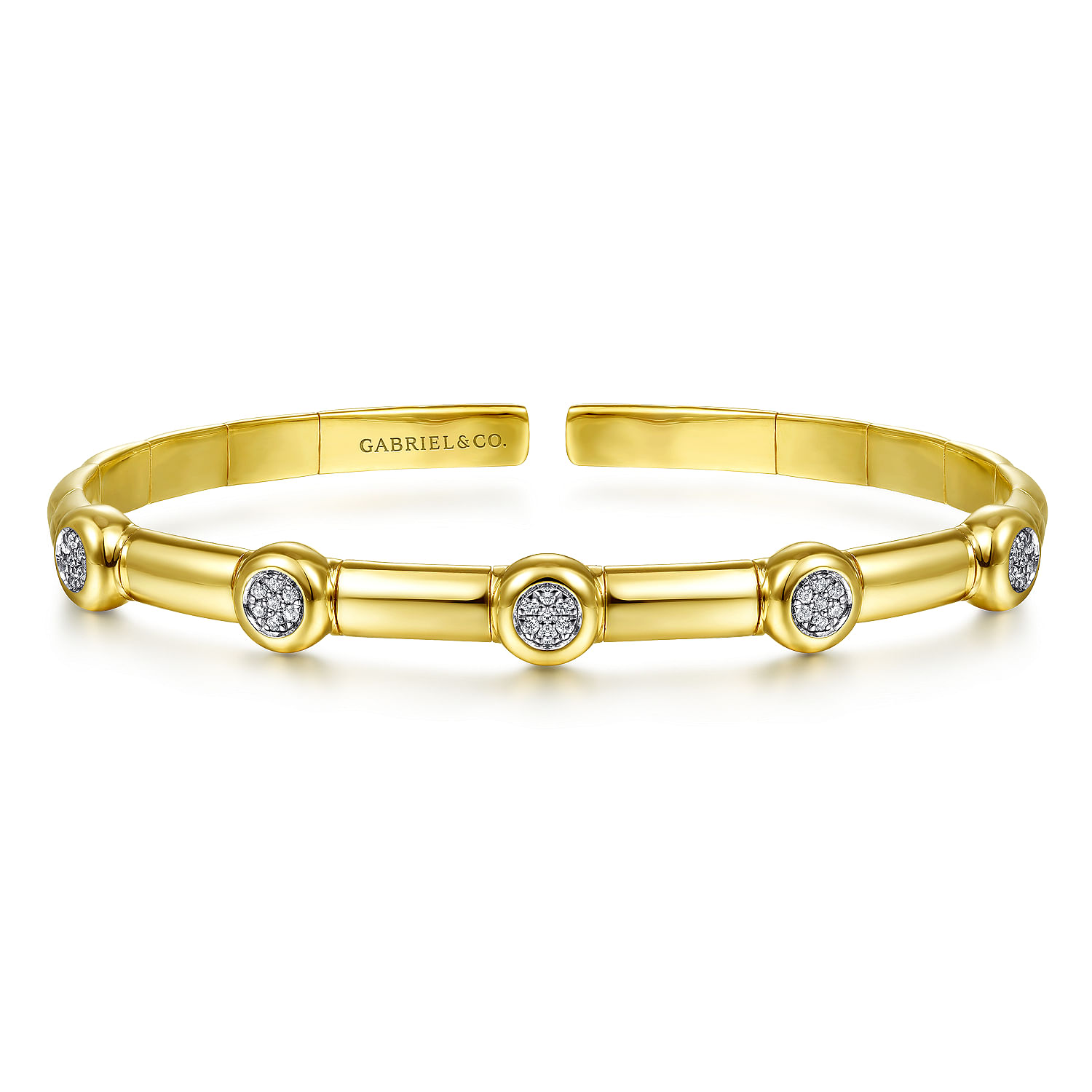 14K Yellow Gold Open Bangle with Diamond Stations