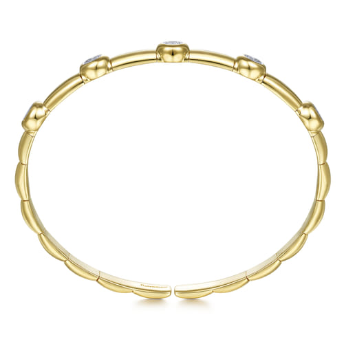 14K Yellow Gold Open Bangle with Diamond Stations
