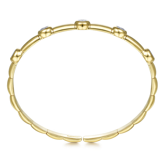 14K Yellow Gold Open Bangle with Diamond Stations angle 3