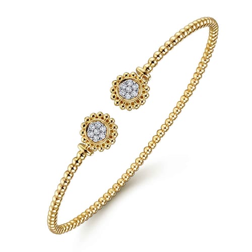 14K Yellow Gold Open Bangle with Pav¿ª Diamond Circles